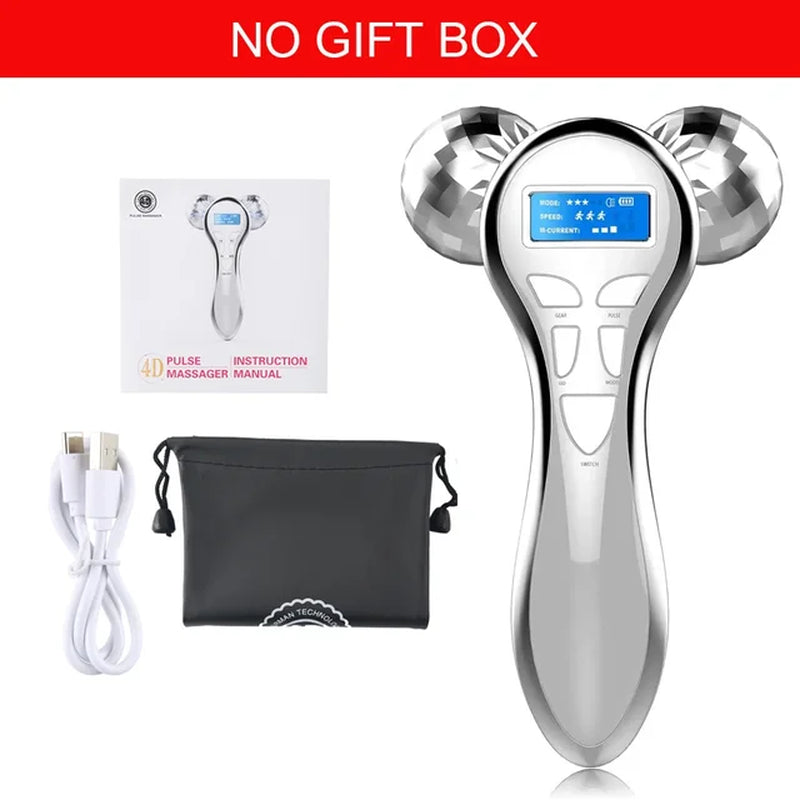 4D Microcurrent Facial Massager Roller Vibration Face Lifting Device V Face Double Chin Remover Pulse anti Wrinkle Skincare Tool