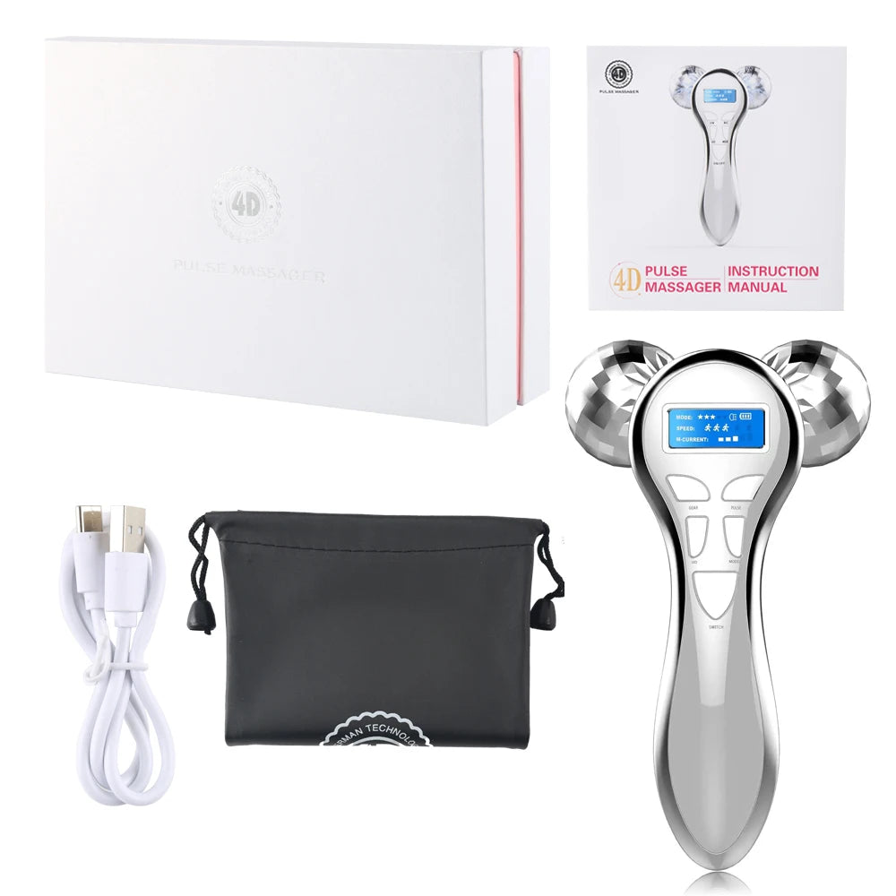 4D Microcurrent Facial Massager Roller Vibration Face Lifting Device V Face Double Chin Remover Pulse anti Wrinkle Skincare Tool