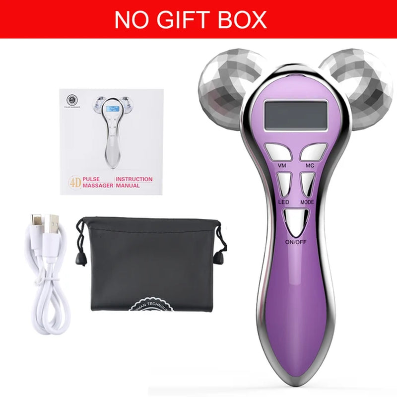 4D Microcurrent Facial Massager Roller Vibration Face Lifting Device V Face Double Chin Remover Pulse anti Wrinkle Skincare Tool
