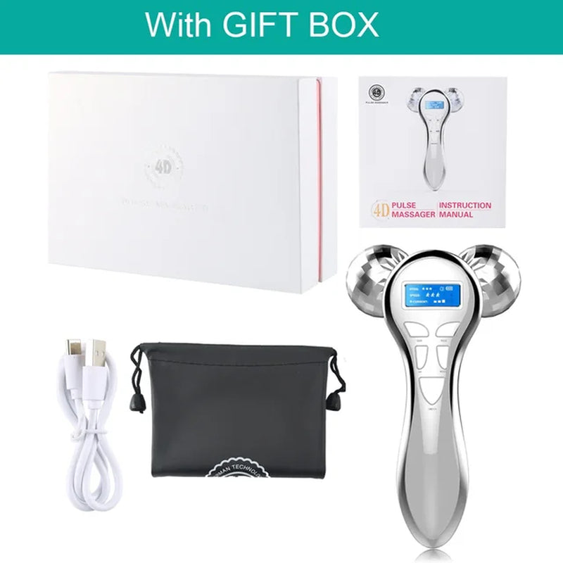 4D Microcurrent Facial Massager Roller Vibration Face Lifting Device V Face Double Chin Remover Pulse anti Wrinkle Skincare Tool