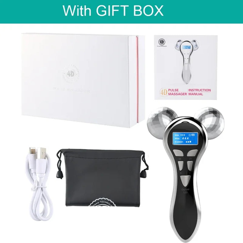 4D Microcurrent Facial Massager Roller Vibration Face Lifting Device V Face Double Chin Remover Pulse anti Wrinkle Skincare Tool