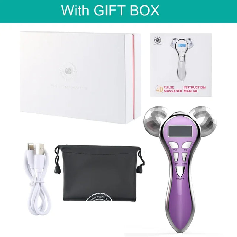 4D Microcurrent Facial Massager Roller Vibration Face Lifting Device V Face Double Chin Remover Pulse anti Wrinkle Skincare Tool
