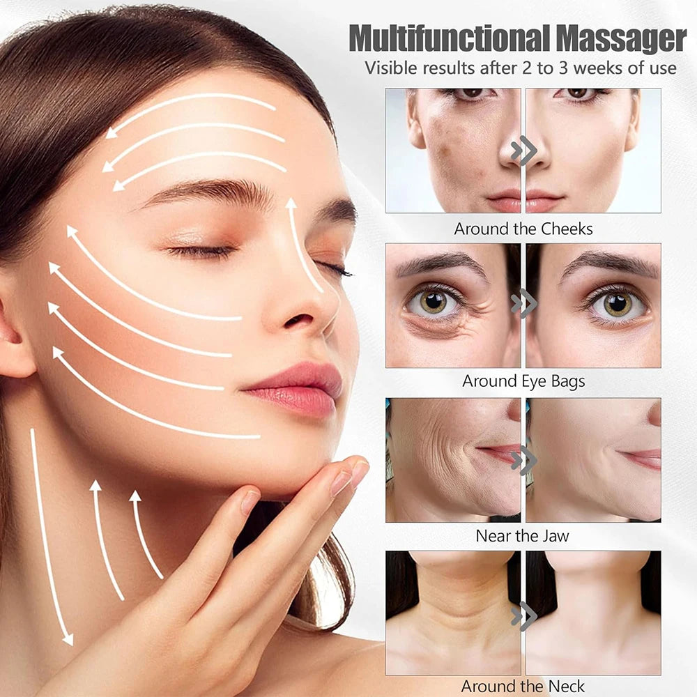 4D Microcurrent Facial Massager Roller Vibration Face Lifting Device V Face Double Chin Remover Pulse anti Wrinkle Skincare Tool