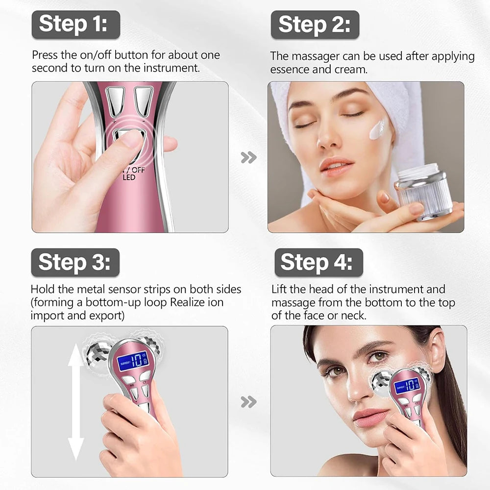 4D Microcurrent Facial Massager Roller Vibration Face Lifting Device V Face Double Chin Remover Pulse anti Wrinkle Skincare Tool