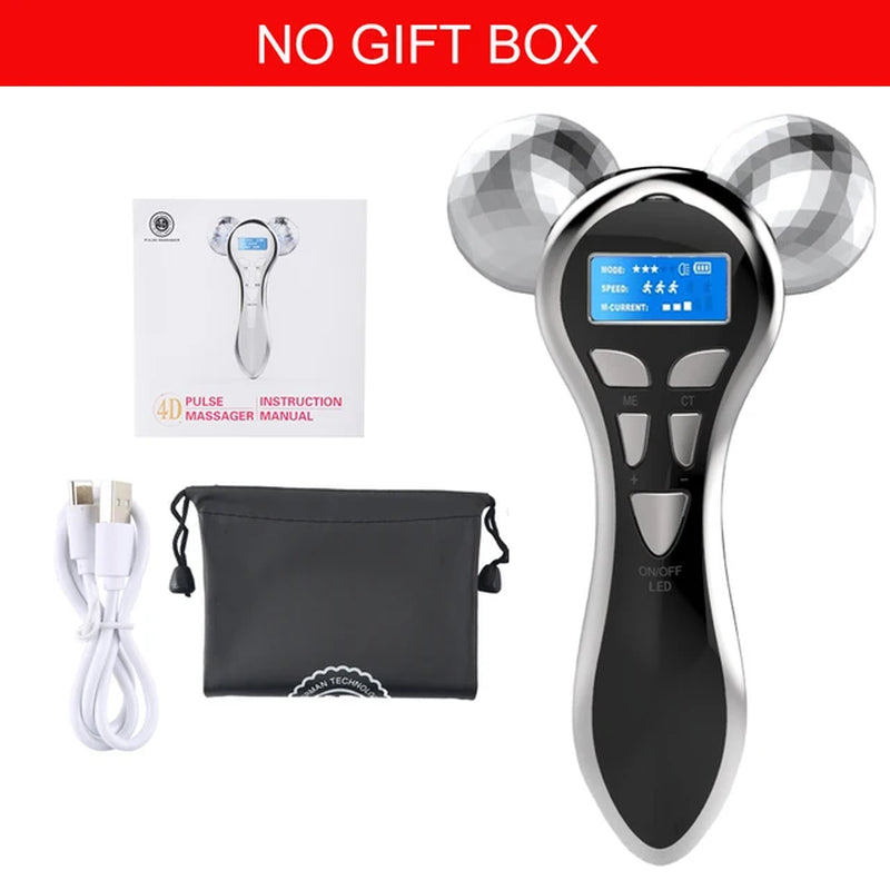 4D Microcurrent Facial Massager Roller Vibration Face Lifting Device V Face Double Chin Remover Pulse anti Wrinkle Skincare Tool