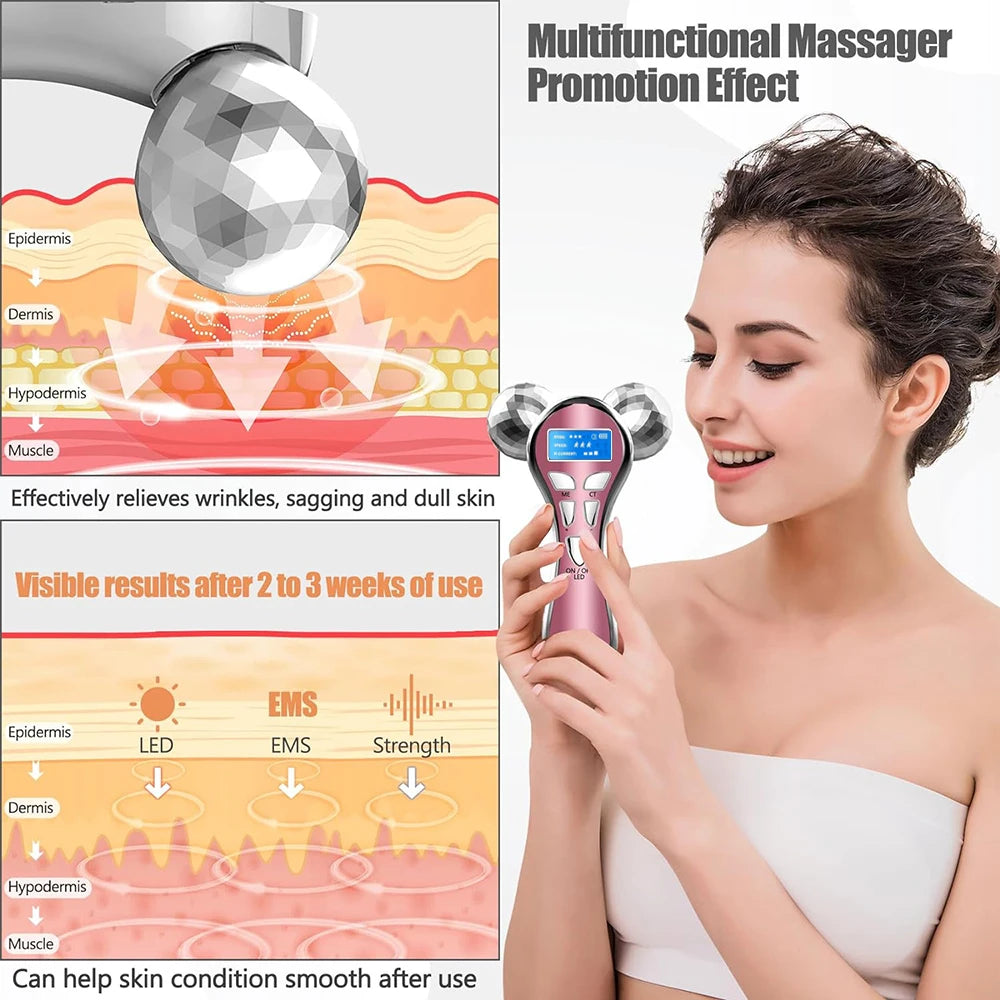 4D Microcurrent Facial Massager Roller Vibration Face Lifting Device V Face Double Chin Remover Pulse anti Wrinkle Skincare Tool